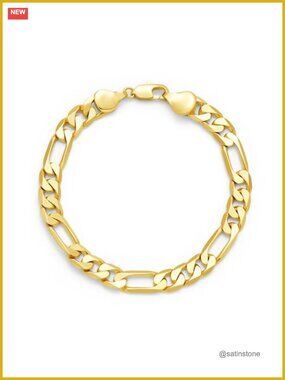 14K Gold Filled Figaro Chain Bracelet 7mm Link Hypoallergenic Unisex